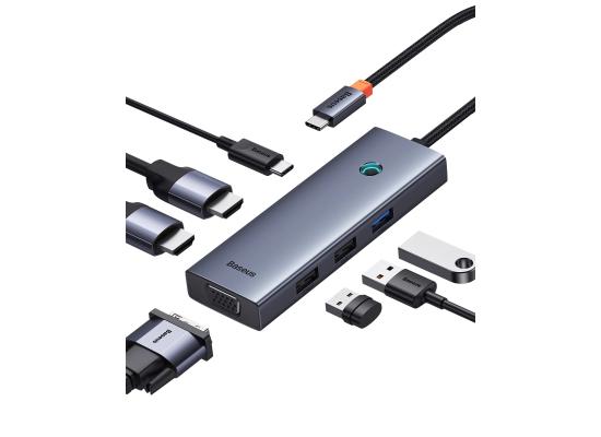 Baseus PortalJoy Series 7-Port Triple-Display HUB Type-C to HDMI4K@60Hz*1+HDMI4K@30Hz*1+VGA*1+USB3.0*1+USB2.0*2+PD*1 - Space Grey